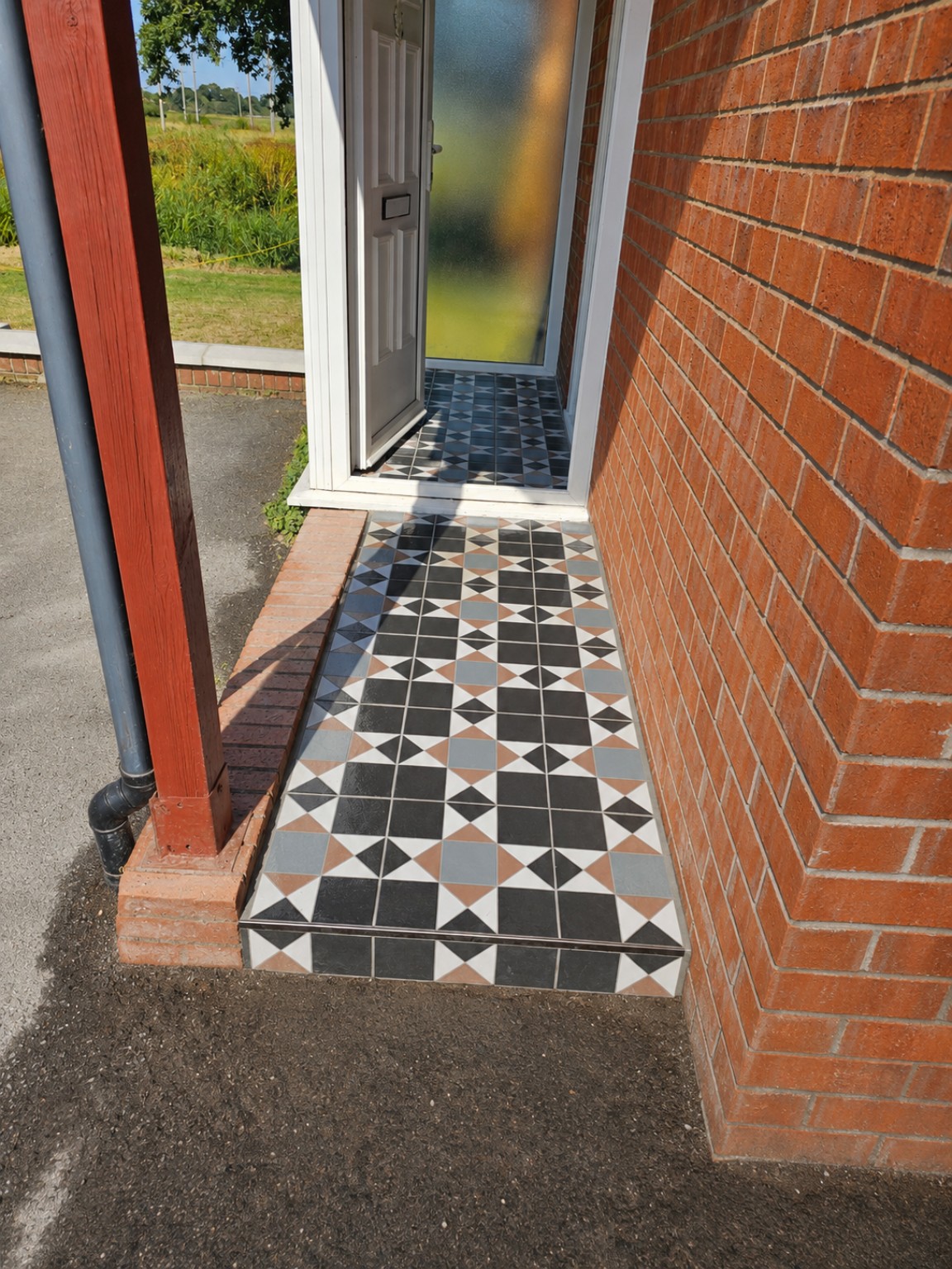 Patterned tiled porch